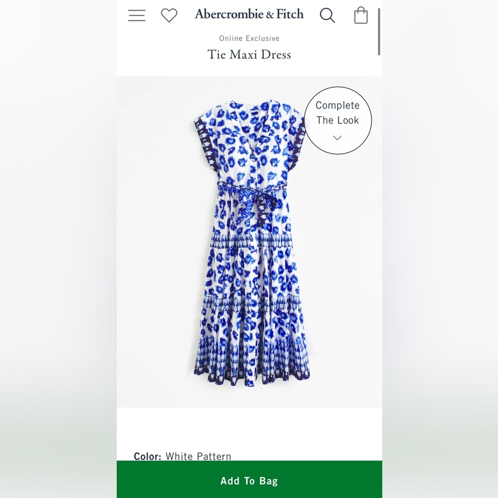 Abercrombie & Fitch Tie Maxi Dress - White & Blue Pattern - Medium